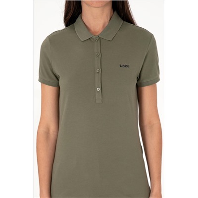 Kadın Koyu Haki Basic Polo Yaka Tişört