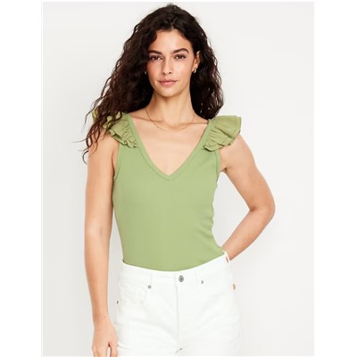Ruffle-Trim Mixed Material Top