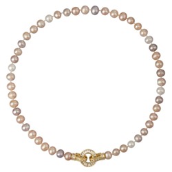Колье (жемчуг розовый микс 7-8мм, фианит; покрытие золото) 40см, Есть комплект
