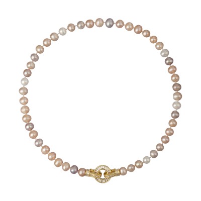 Колье (жемчуг розовый микс 7-8мм, фианит; покрытие золото) 40см, Есть комплект