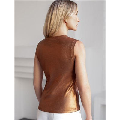Топ с закрытым декольте из хлопка с эластаном в рубчик с матовым покрытием металлик