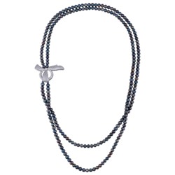 Колье (жемчуг 7-8мм бензиновый, белый фианит; покрытие родий) 90см, Есть комплект