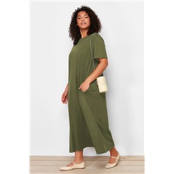 Trendyol Curve Haki Midi %100 Pamuk Örme T-shirt Elbise TBBSS24AH00067