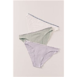 Pack 3 bragas clásicas algodón blanco, lila, verde