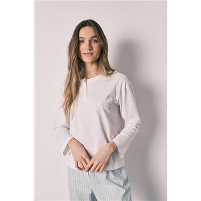 Pijama largo algodón pantalón rayas verde