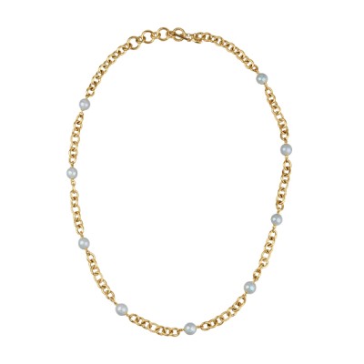 Колье Симбиоз (Майорка голубая 12мм; покрытие золото) 77-90см, Есть комплект