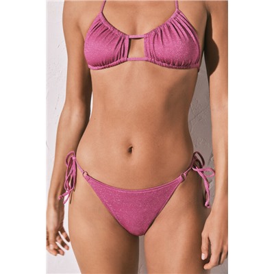 Braga bikini tanga tira rosa brillo