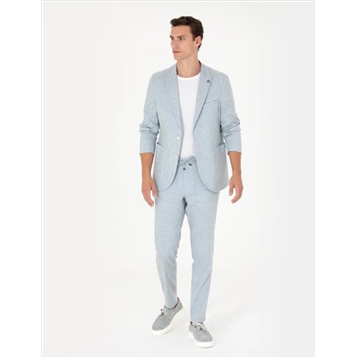 Açık Mavi Ekstra Slim Fit Keten Karışımlı Takım Elbise
