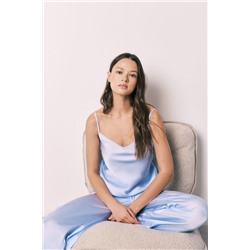 Pijama largo satén azul