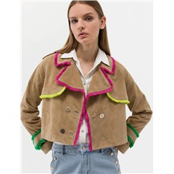 Krem Crop Top Deri Ceket