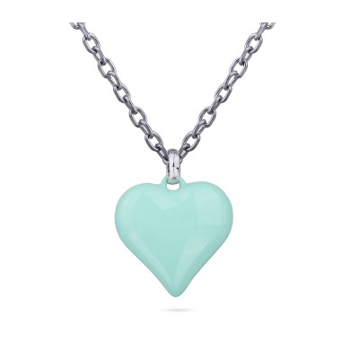 Кулон Сердцебиение (2, 5см, эмаль морская свежесть; покрытие родий) 95см, Есть комплект