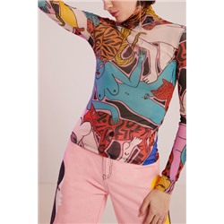 Camiseta rejilla cuello alto