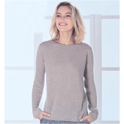 Легкий мягкий кашемировый свитер с завитками и круглым вырезом