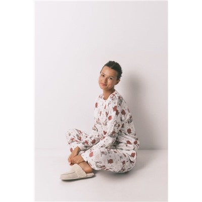 Pijama largo canalé suave blanco Snoopy