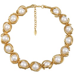 Колье Юпитер (Майорка белая 14мм; покрытие матовое золото) 48см, Есть комплект