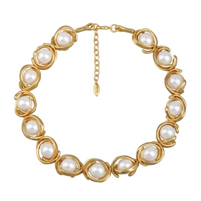 Колье Юпитер (Майорка белая 14мм; покрытие матовое золото) 48см, Есть комплект