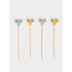 Шпажка для канапе, 9 см, 20 шт, бамбук, серебристая/золотистая, Олень, New year