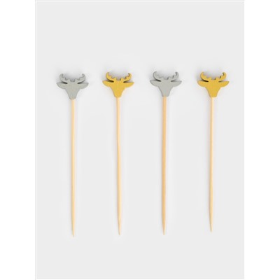 Шпажка для канапе, 9 см, 20 шт, бамбук, серебристая/золотистая, Олень, New year