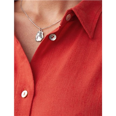 Длинное платье-рубашка с поясом и разрезами изо льна с вискозой