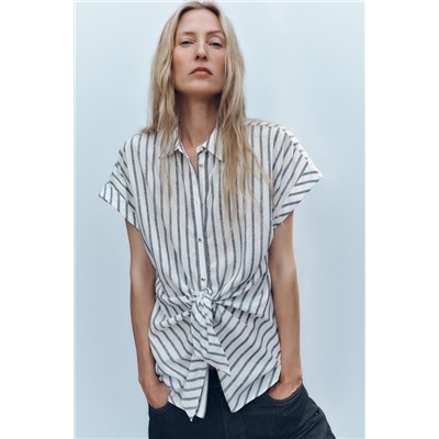KNOTTED STRIPED LINEN SHIRT