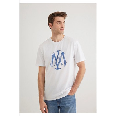 Mavi Mühür Logo Baskılı Beyaz Tişört Slim Fit / Dar Kesim 065109-620