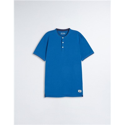 Mandarin Collar Polo, Men, Blue