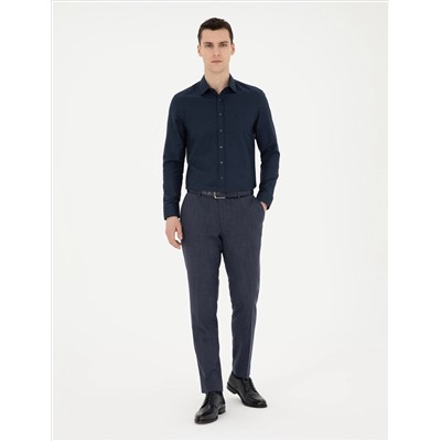 Lacivert Slim Fit Uzun Kollu Gömlek