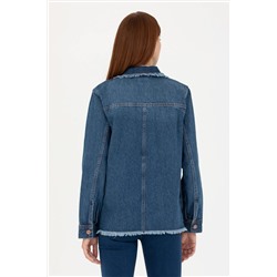 Kadın Koyu Mavi Jean Gömlek