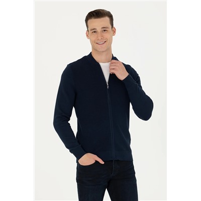 Erkek Lacivert Basic Triko Hırka