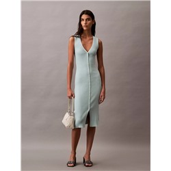 Smooth Cotton Rib Sweater Midi V-Neck Dress