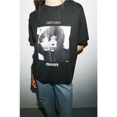 LADY GAGA FADED-EFFECT T-SHIRT
