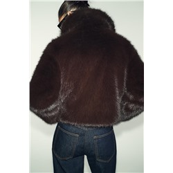 SHORT FAUX FUR COAT WITH LAPEL COLLAR