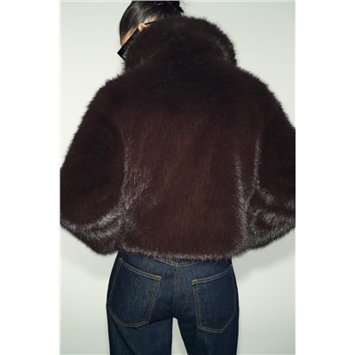 SHORT FAUX FUR COAT WITH LAPEL COLLAR