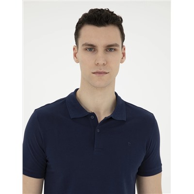 Lacivert Slim Fit %100 Pamuk Polo Yaka Basic Tişört