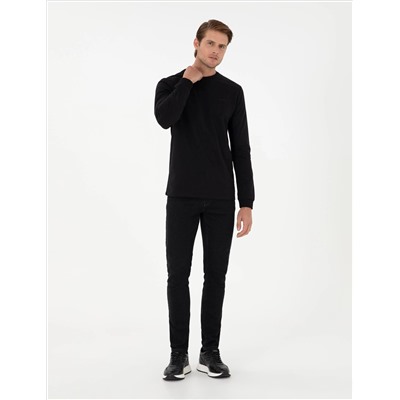 Siyah Regular Fit Bisiklet Yaka Basic Sweatshirt