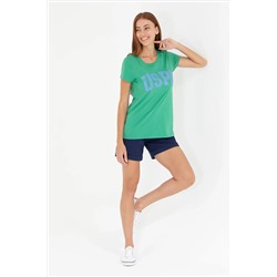 Kadın Yeşil Bisiklet Yaka Tişört