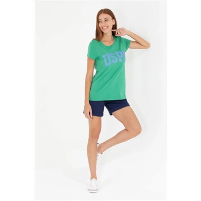 Kadın Yeşil Bisiklet Yaka Tişört