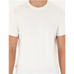 Ekru Slim Fit Bisiklet Yaka Triko Tişört