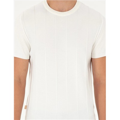 Ekru Slim Fit Bisiklet Yaka Triko Tişört