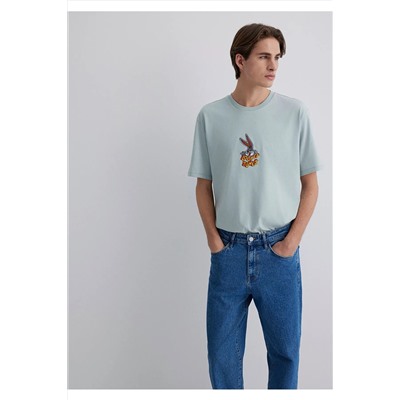 Mavi Bugs Bunny Baskılı Gri Tişört Loose Fit / Bol Rahat Kesim 0612656-70148