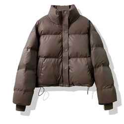 Женский пуховик из искусственной кожи