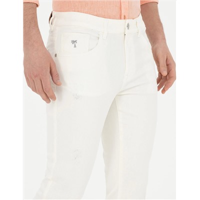 Ekru Slim Fit Jean Pantolon