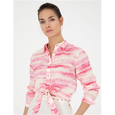 Pembe Crop Top Uzun Kollu Keten Gömlek