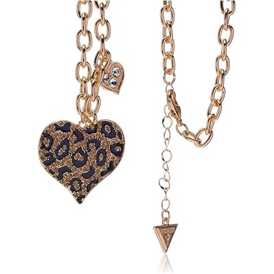 GUESS "Basic" Gold Cheetah Heart Pendant Necklace, 16" + 1" Extender