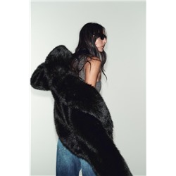 SHORT FAUX FUR COAT WITH LAPEL COLLAR