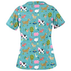 UA On The Farm Amazing Aqua Scallop Neck Scrub Top