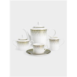 Сервиз чайный, 6 перс, 21 пр, фарфор F, бело-зеленый, с золотистым кантом, матовый, Virtus