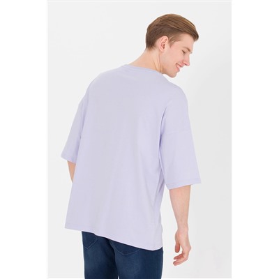 Erkek Lila Oversize Bisiklet Yaka Tişört