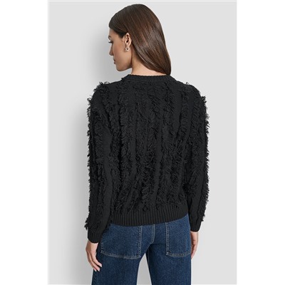 LONG SLEEVE CREW NECK WITH FRINGE STITCHING
