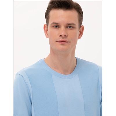 Açık Mavi Slim Fit Bisiklet Yaka Triko Tişört